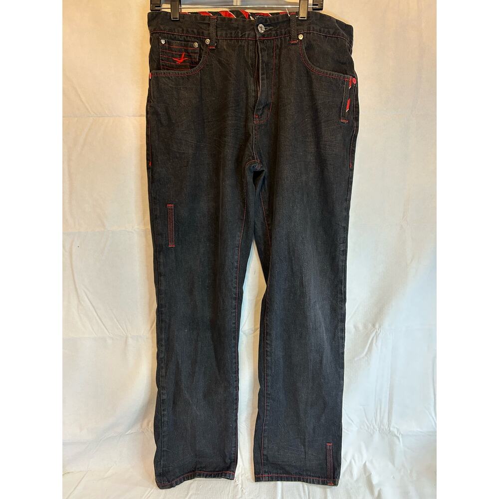 TFG Triple Fat Goose Men's 36x34 Jeans Black Red GUC Straight